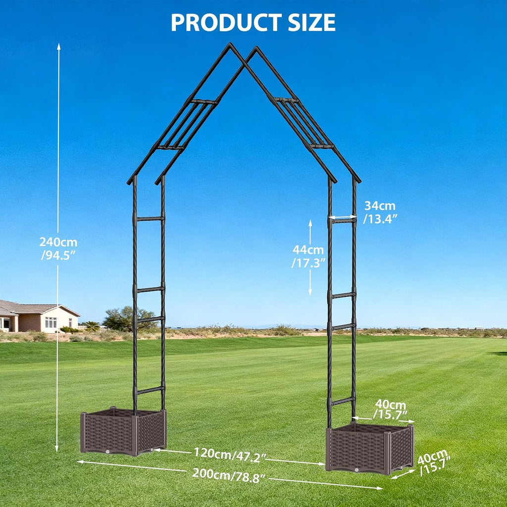 Garvee Weather-Resistant Metal Garden Arbor Trellis with Dual Planter Boxes – 94" Decorative Outdoor Archway for Climbing Plants, Lawn, Backyard, Patio – Sturdy Frame, Easy Assembly – Color: Black