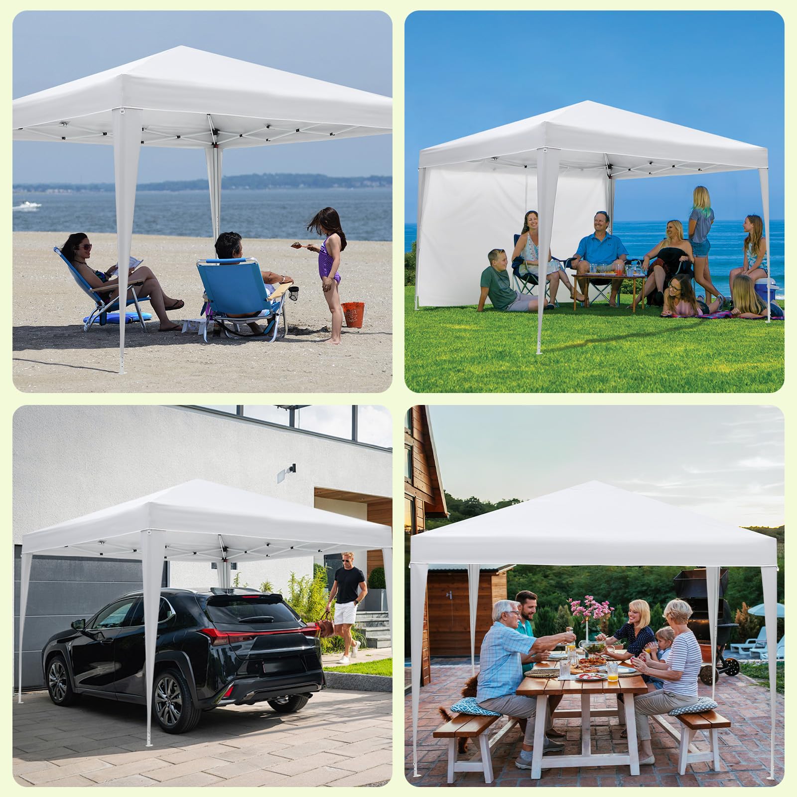 Garvee 10x10 Pop Up Canopy Tent Waterproof Instant Setup Roll-Up Windows Heavy-Duty Fabric Portable Gazebo for Camping Beach Parties Backyard