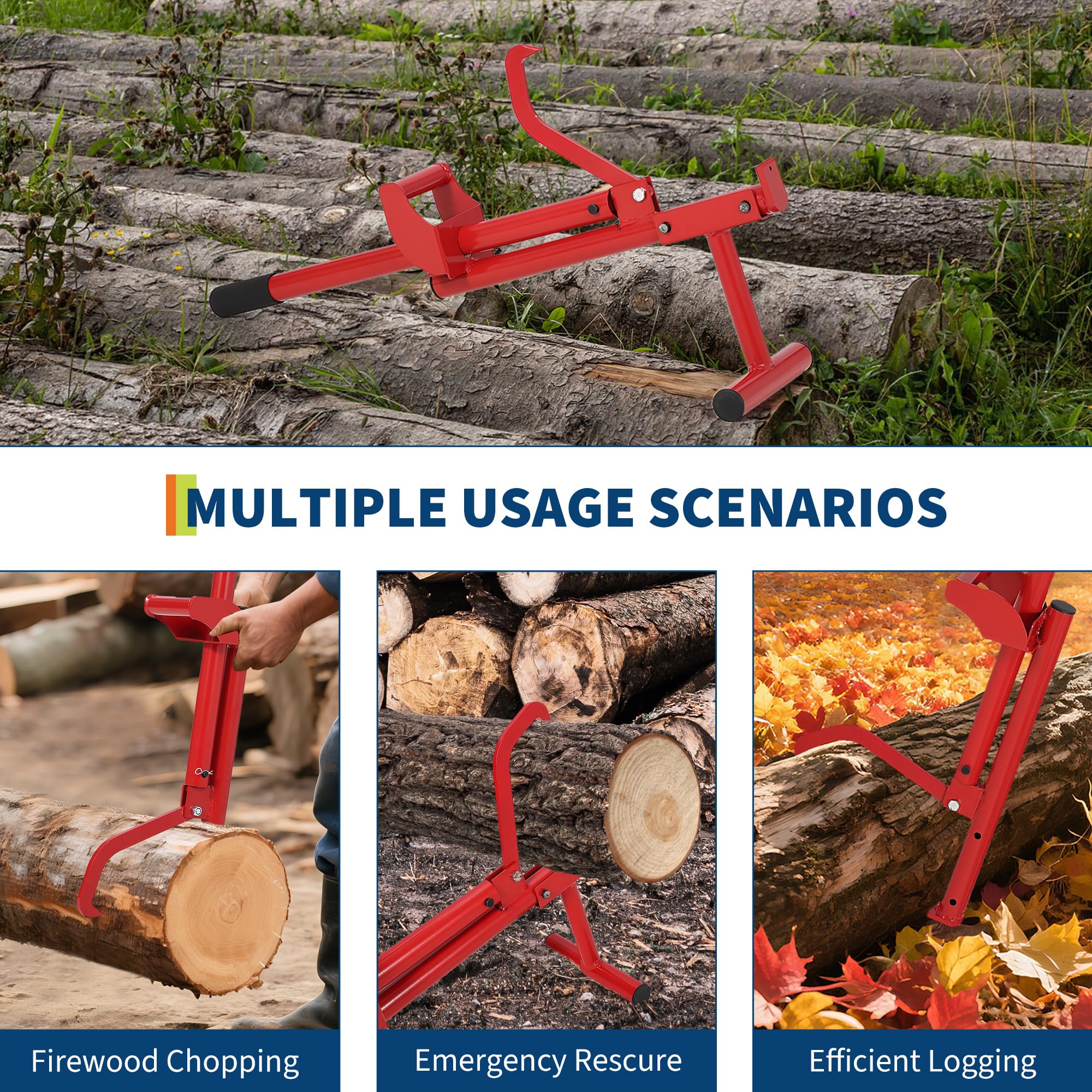 Garvee 3-IN-1 Logging Tool Cant Hook Log Hauler Timberjack Carbon Steel Red Durable Versatile Firewood Harvesting