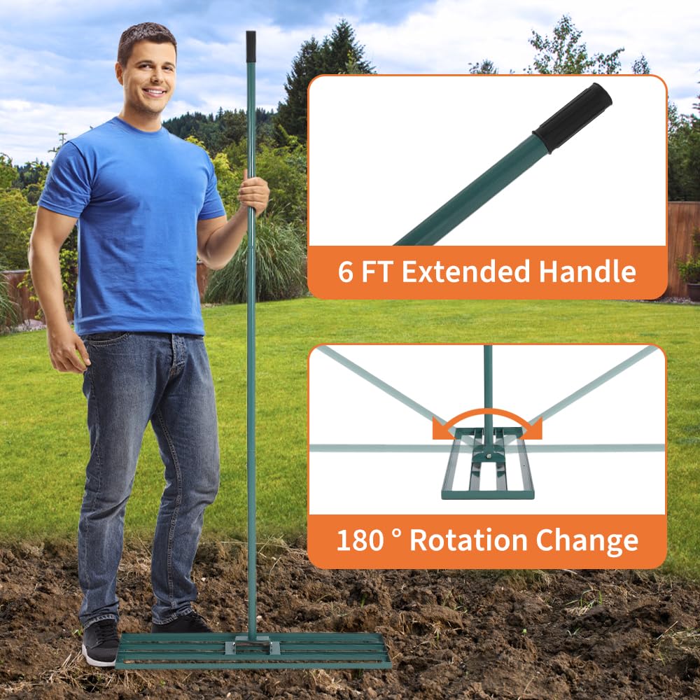 Garvee Lawn Leveling Rake 36"x10" Handle 6' Heavy-Duty Steel Handle Rust-Resistant Ergonomic Grip Garden Golf Farm