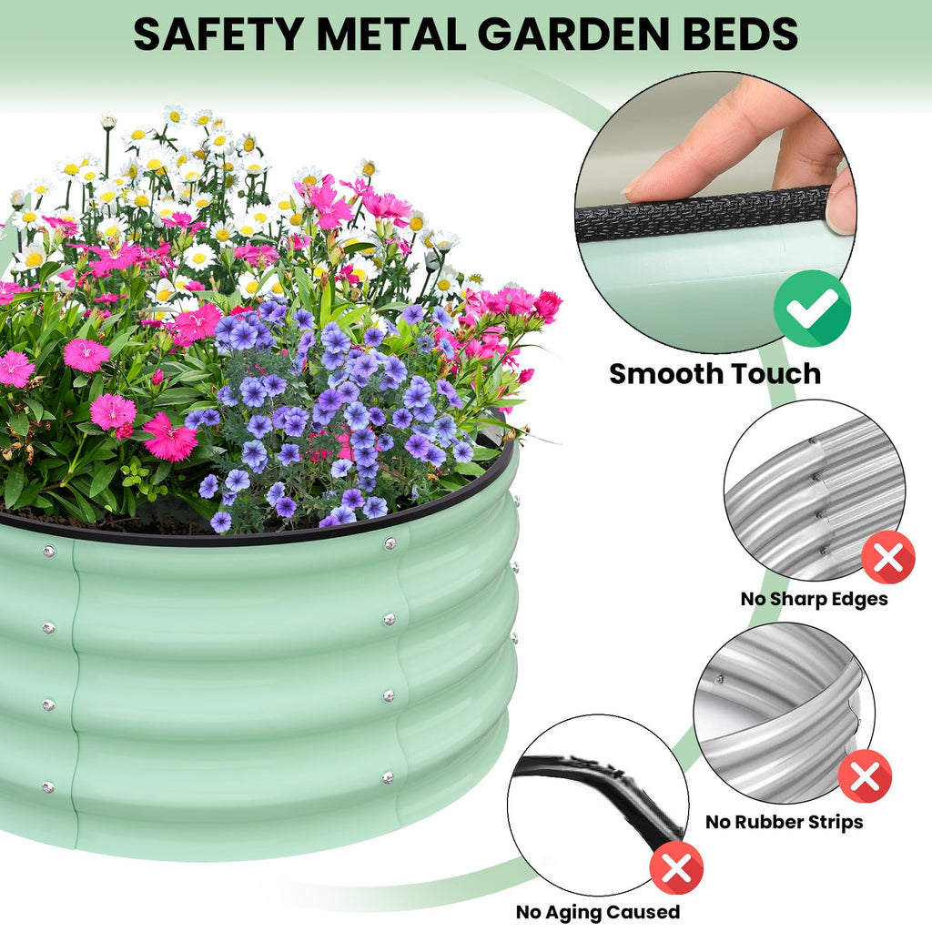 Garvee Round Galvanized Raised Garden Bed - Heavy-Duty Steel, Open Bottom Design - 2FT/3FT/4FT Sizes - Safety Corners - Outdoor Flower & Vegetable Gardening