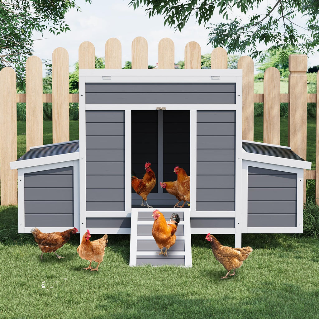 Garvee 55" Wooden Chicken Coop for 4-6 Chickens with Dual Nesting Boxes & Waterproof Roof, Wood & Metal, Lockable Doors & Ventilated Mesh, Outdoor Backyard Poultry Cage