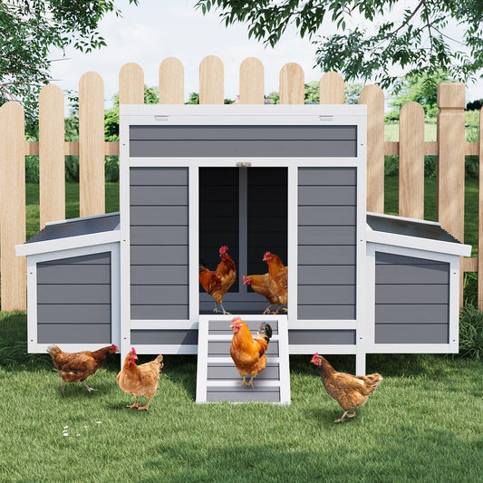 Garvee 55" Wooden Chicken Coop for 4-6 Chickens with Dual Nesting Boxes & Waterproof Roof, Wood & Metal, Lockable Doors & Ventilated Mesh, Outdoor Backyard Poultry Cage