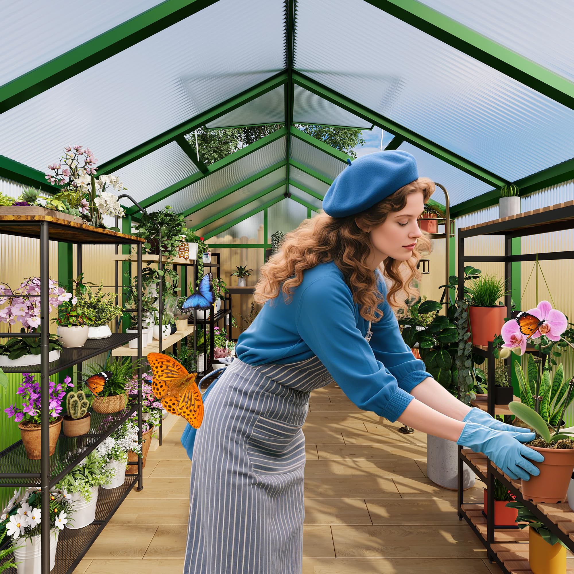 Garvee 6x8 FT Polycarbonate Greenhouse with Roof Vent, Lockable Push Door, Aluminum Frame, Ground Nails, Large Walk-in for Garden Patio Lawn