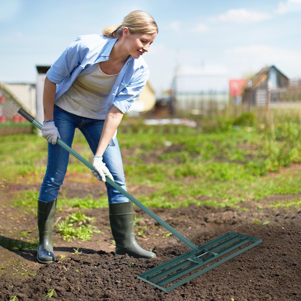 Garvee Lawn Leveling Rake 36"x10" Handle 6' Heavy-Duty Steel Handle Rust-Resistant Ergonomic Grip Garden Golf Farm