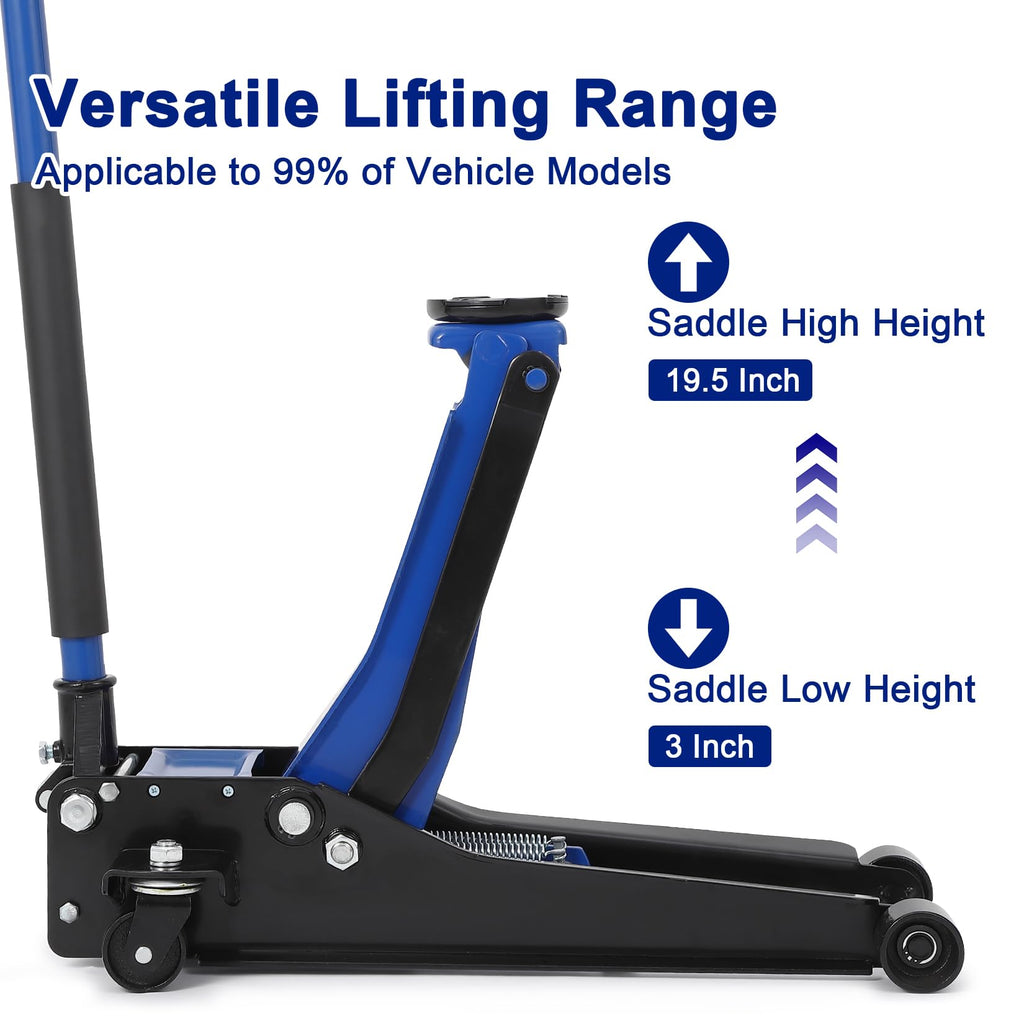 Garvee 3 Ton Low Profile Floor Jack, Professional Low Profile Hydraulic Jack, Heavy Duty Steel Racing Floor Jack with Dual Piston Quick Lift Pump,Lift Range 3"-19.5",Hydraulic Car Jack, Blue