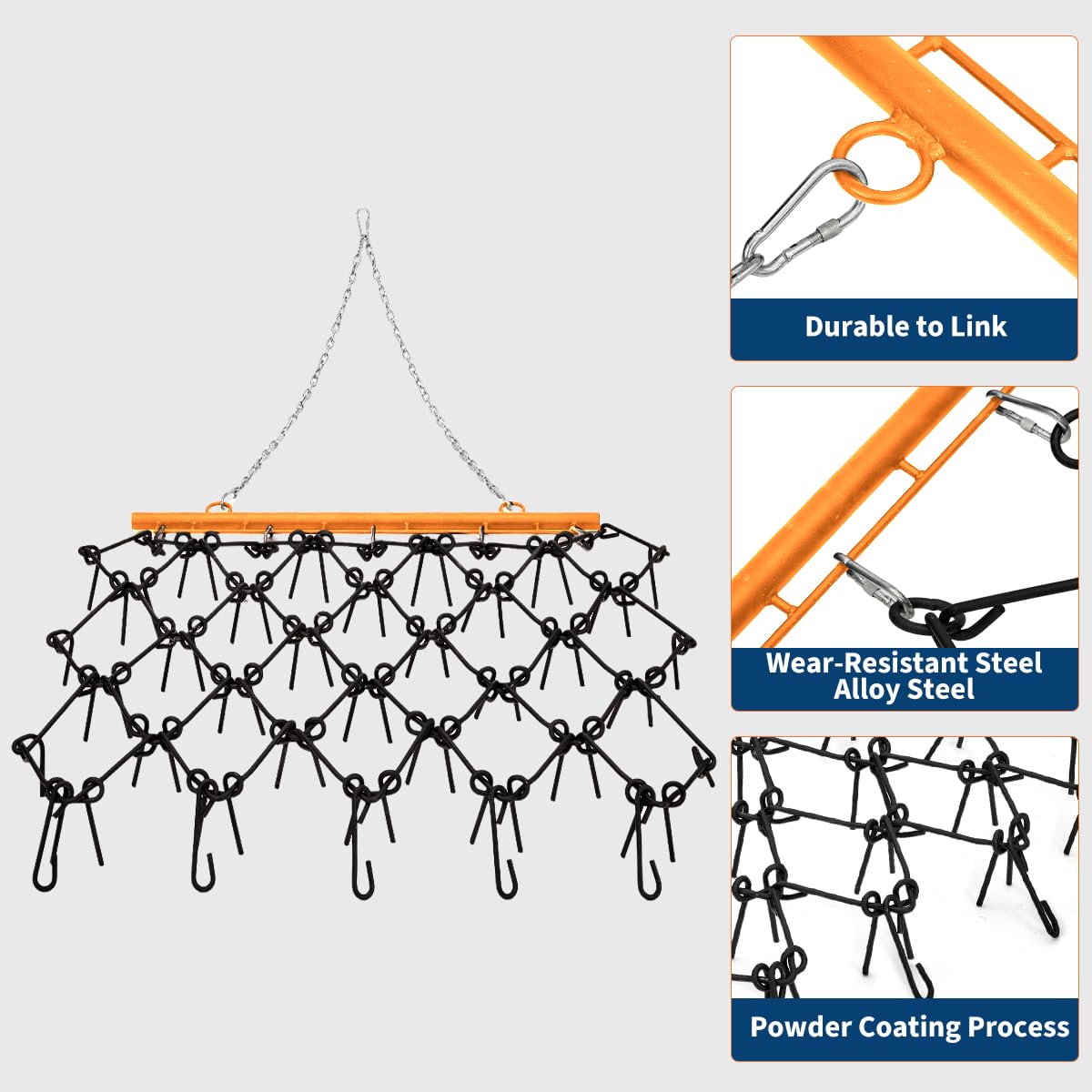 Garvee 4' x 4' Heavy Duty Chain Drag Harrow 3/8" Tines - Industrial Steel, Flexible Use - Fits 2" Hitch, 100 lbs Durable Power - Farm, Yard, ATV, UTV, Lawn Tractor