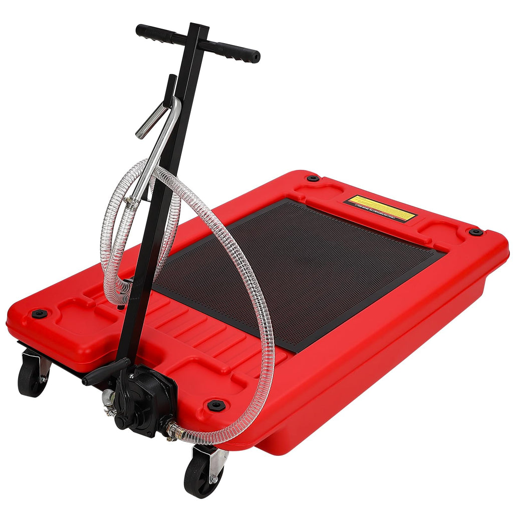 Garvee 17 Gallon Low Profile Oil Drain Pan with Hand Pump, Foldable T Handle, Wheels, Polypropylene, 8FT Hose, for Cars & Trucks