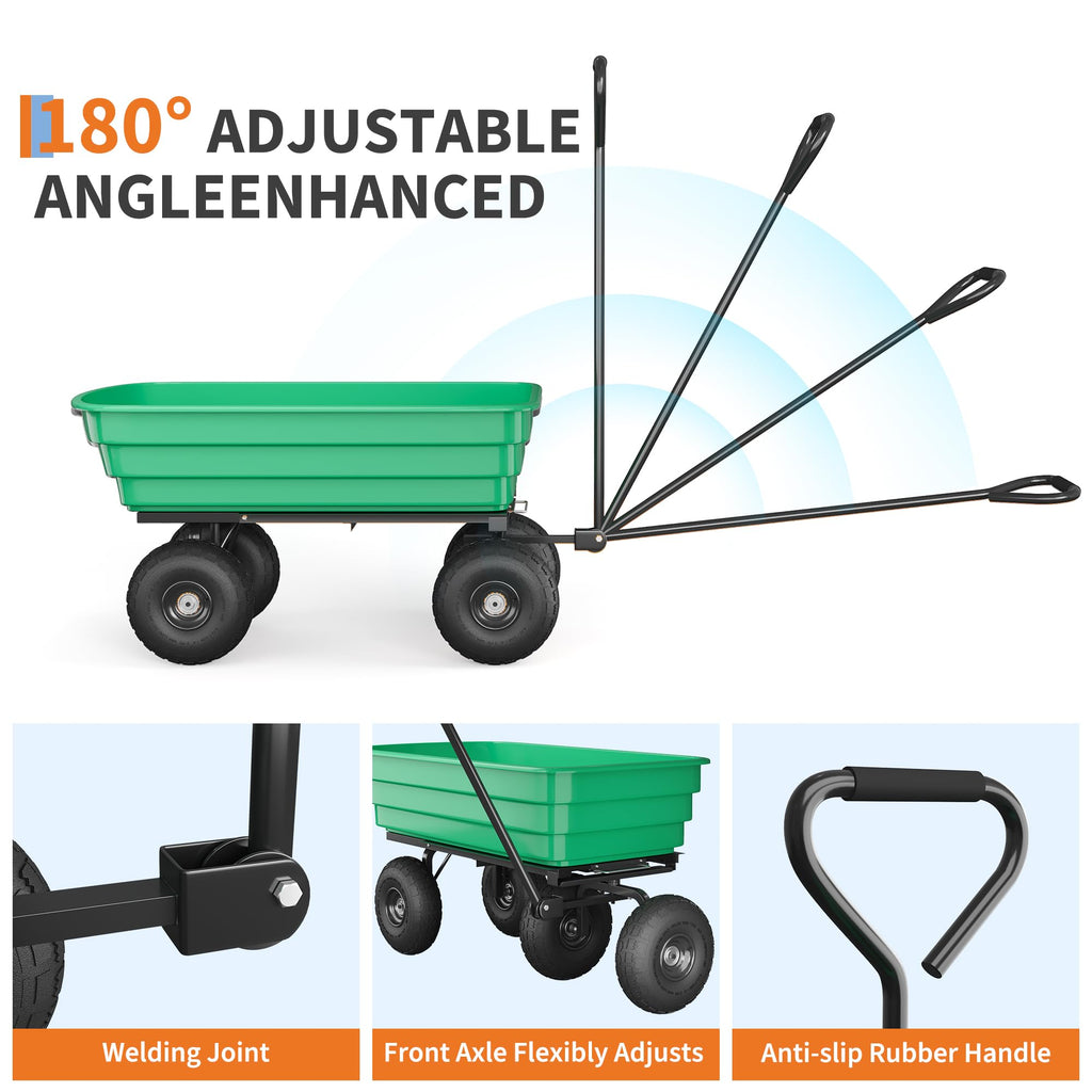 Garvee 1200 lb All-Terrain Yard Wagon, Heavy-Duty Garden Cart with Quick Dump Poly Bed, Adjustable Handle & Pneumatic Tires for Soil, Mulch, Plants & Tools