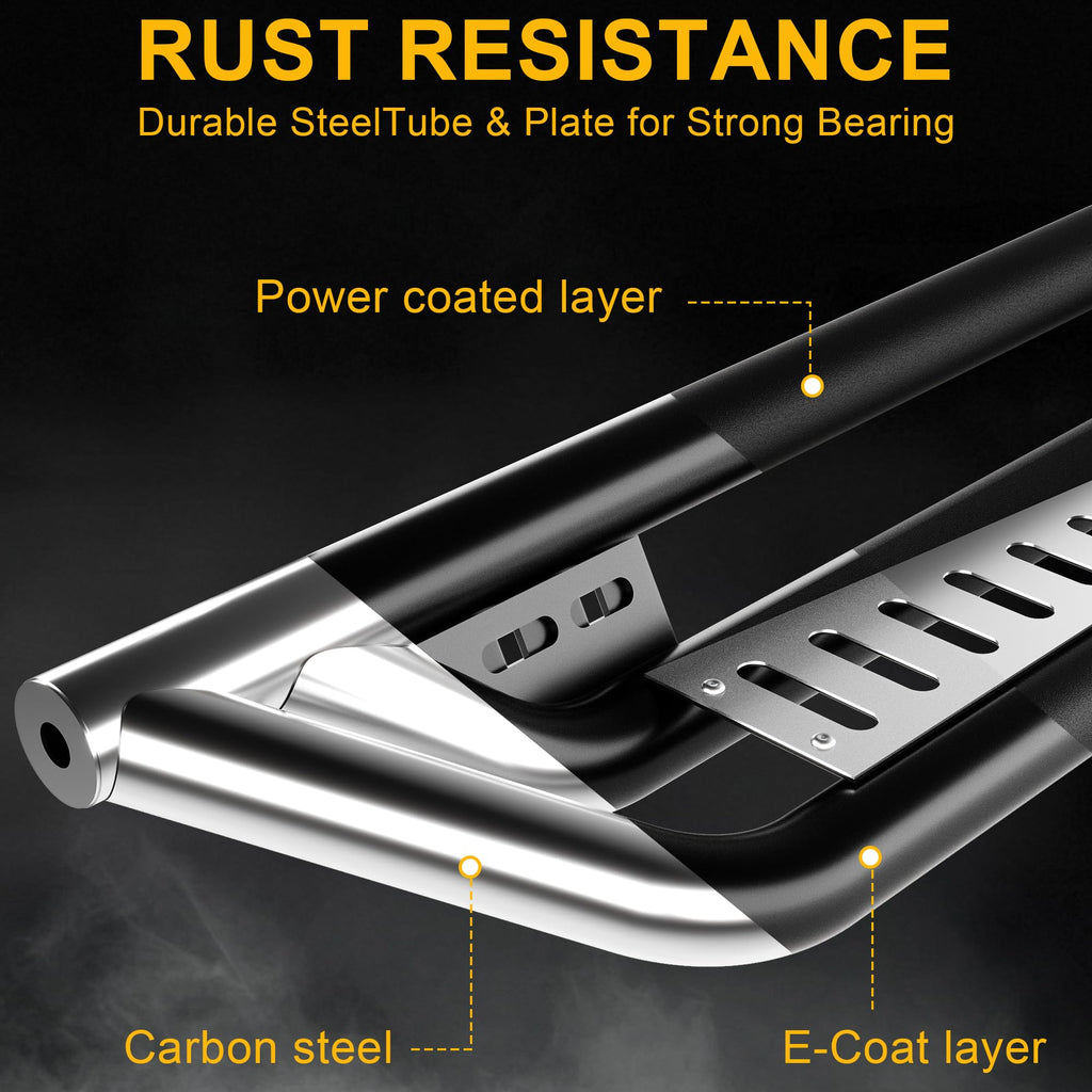 Garvee 6" Running Boards with Two-Layer Stairs Design, All-Steel Bolt-On Side Steps, Black Powder Coated Nerf Bars, Fits 2019-2024 Chevy Silverado Crew Cab (Excludes 2019 1500 LD/Limited)