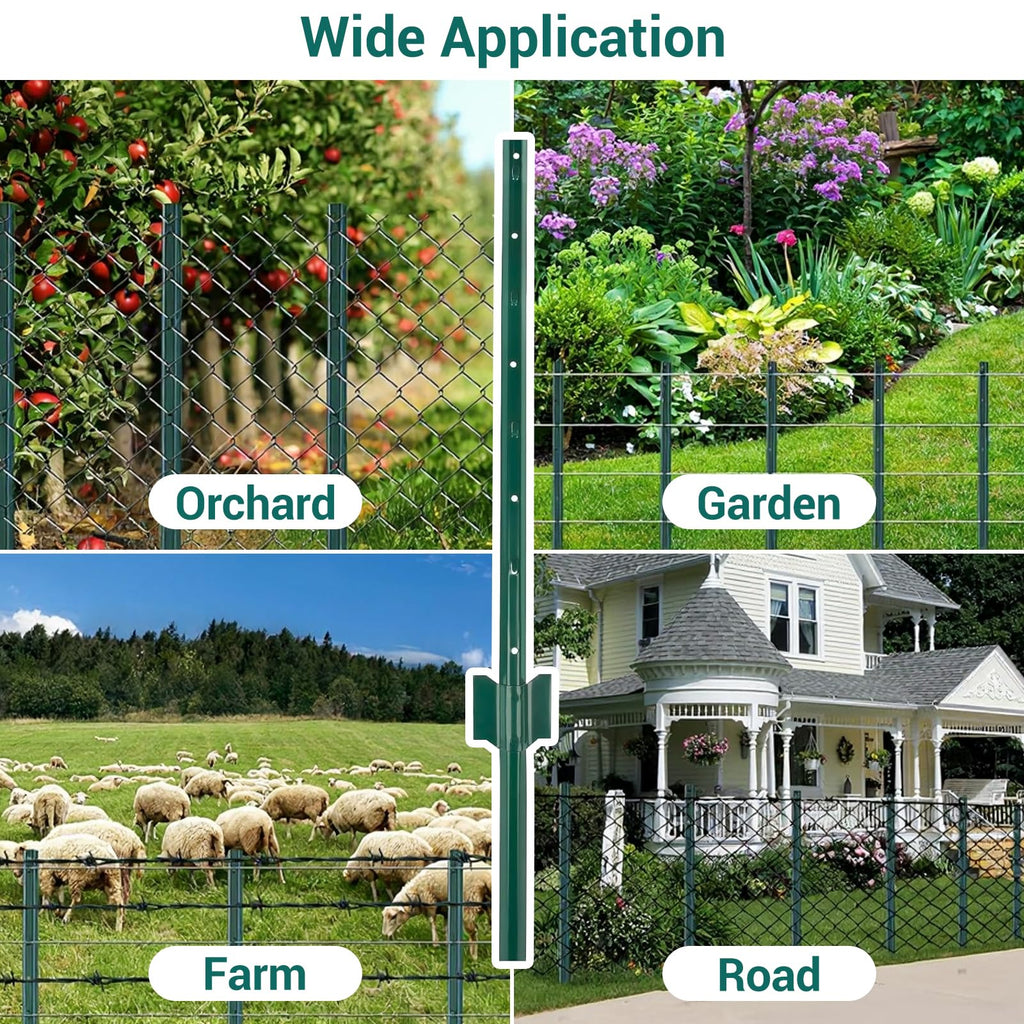 Garvee 7' Steel U-Post Fence - 10-Pack Rustproof w/Adjustable Tabs for Garden & Lawn Heavy Duty Metal Outdoor Posts