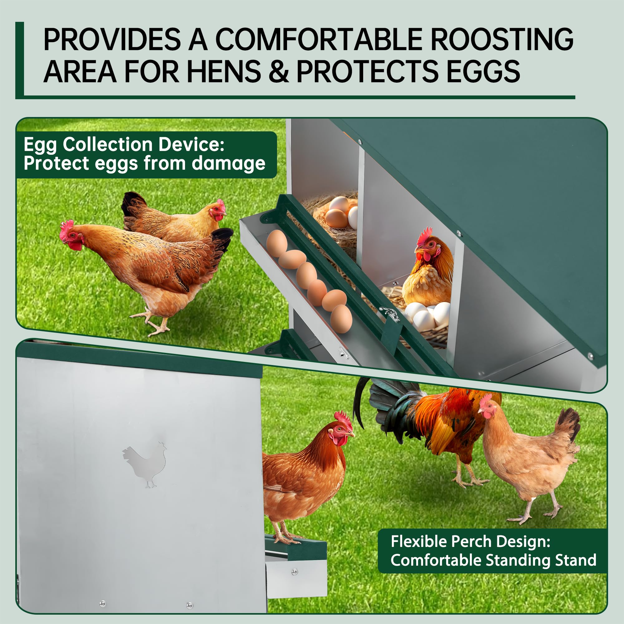 Garvee Chicken Nesting Box 8 Holes Heavy Duty Galvanized Steel Two-Tier Egg Collection Manual Included for Chicken Coop