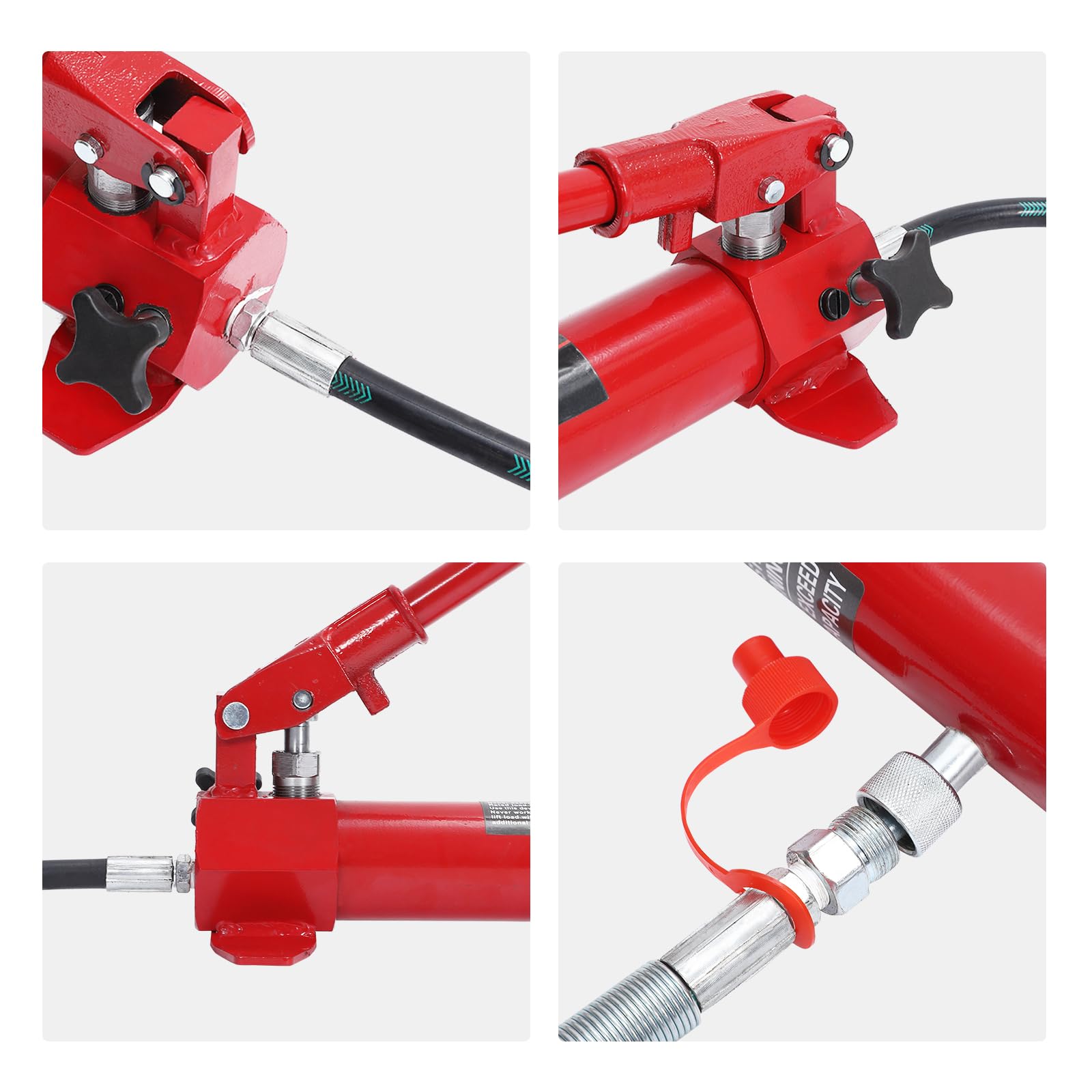 Garvee 10-Ton Heavy-Duty Hydraulic Porta Power Jack Kit with Wheel - 4.6 Ft Oil Hose, Pump, and Storage Case for Auto Body Frame Repair, Garage, Farm, and Mechanic Applications, Red