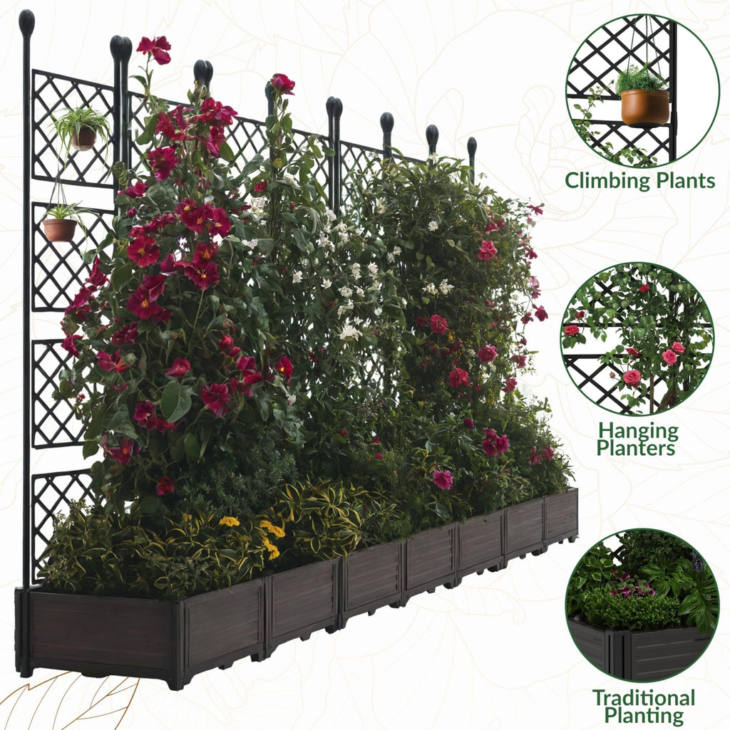 Garvee 7-Piece Raised Garden Bed with Trellis, 114" x 63" Outdoor Planter Box, Vertical Garden with Privacy Screen for Patio, Balcony & Backyard, Lightweight & Weather-Resistant
