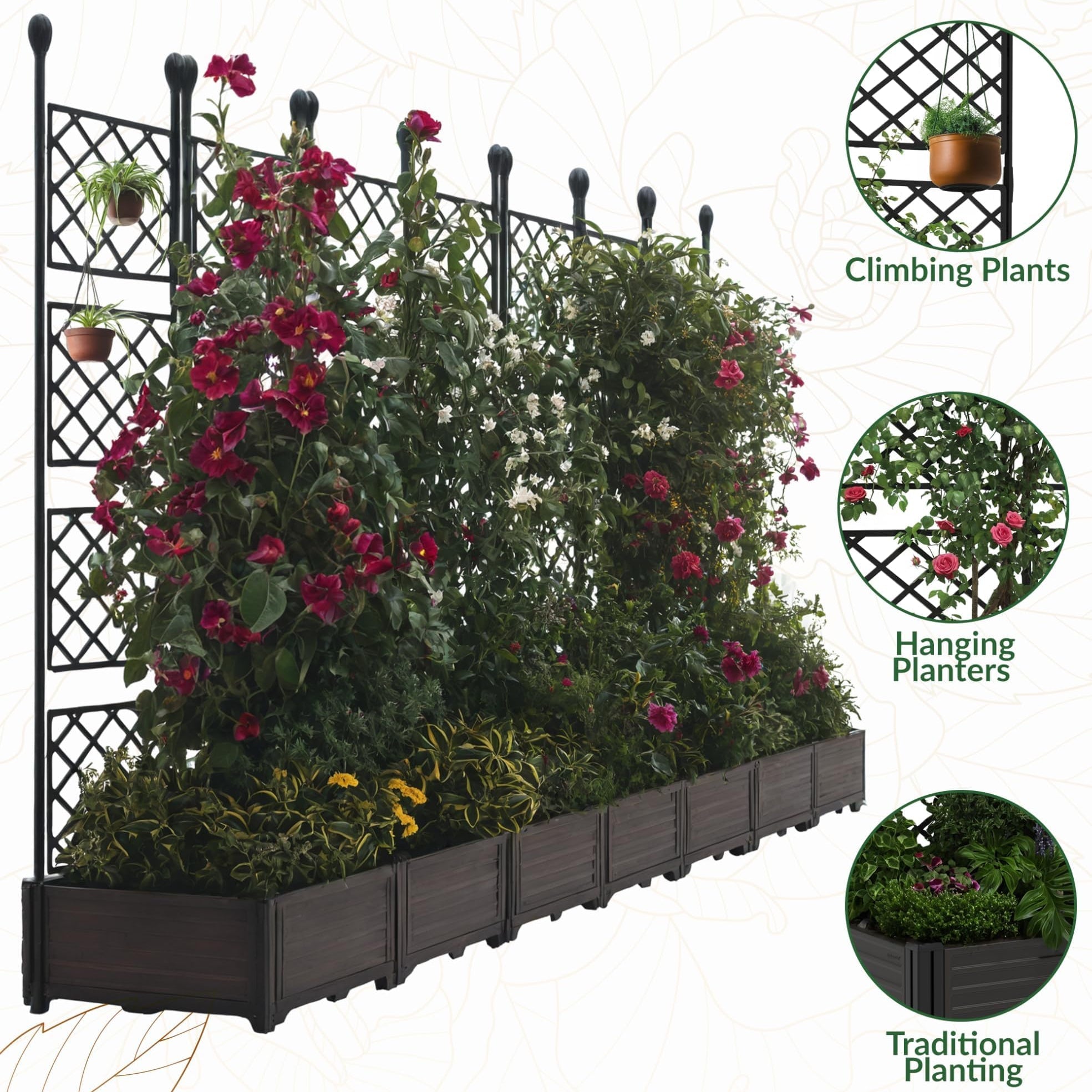 Garvee 7-Piece Raised Garden Bed with Trellis, 114" x 63" Outdoor Planter Box, Vertical Garden with Privacy Screen for Patio, Balcony & Backyard, Lightweight & Weather-Resistant