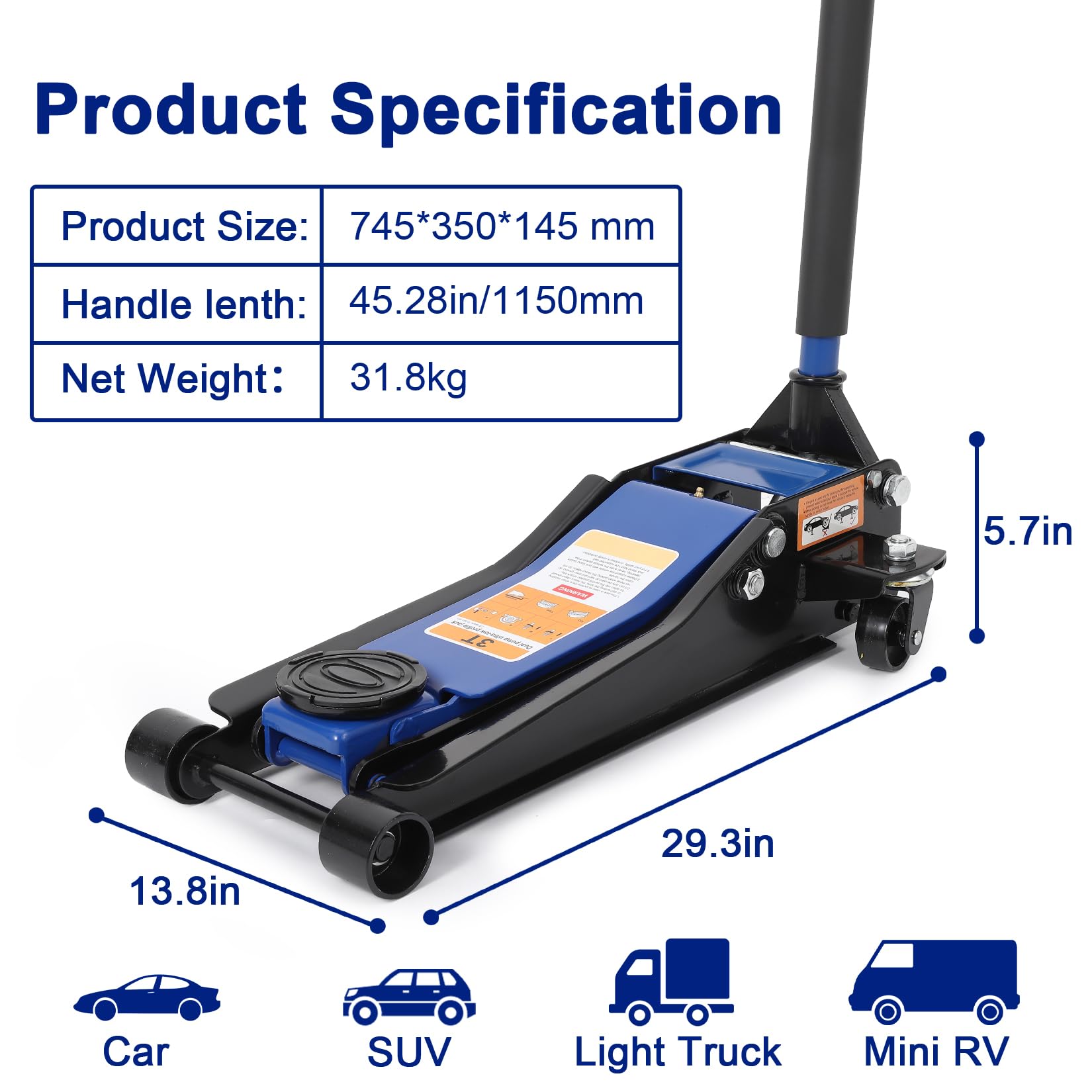 Garvee 3 Ton Low Profile Floor Jack, Professional Low Profile Hydraulic Jack, Heavy Duty Steel Racing Floor Jack with Dual Piston Quick Lift Pump,Lift Range 3"-19.5",Hydraulic Car Jack, Blue