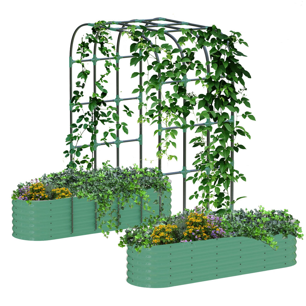 Garvee Galvanized Raised Garden Bed with 96" Vertical Arch Trellis - Rust-Resistant, Expandable Trellis - Steel, Plant Clips, Drainage Netting - Outdoor Garden, Patio, Green
