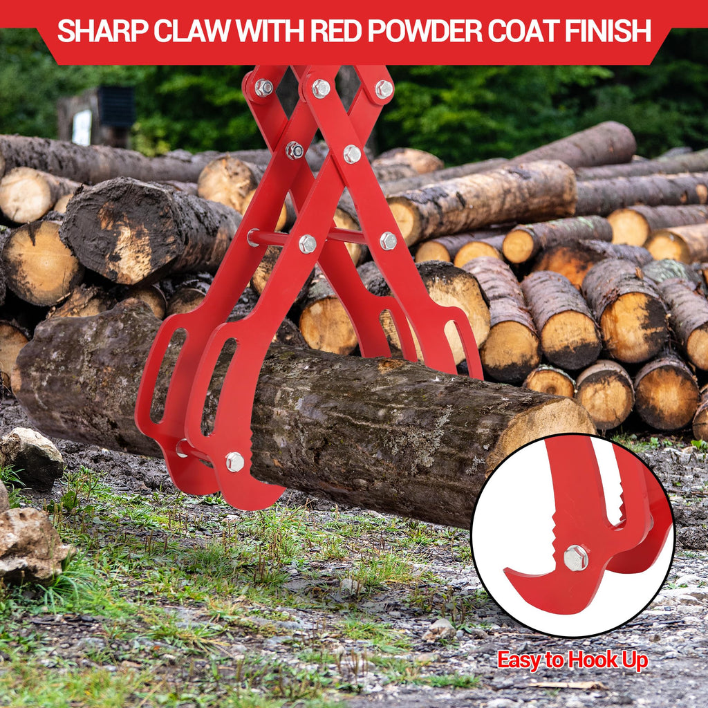 Garvee 36In Log Lifting Tongs with 4 Claw Timber Grabbler, 360° Swivel, Heavy-Duty Steel, Anti-Slip, Adjustable 3-32 Inch Opening, For Tractors & Firewood