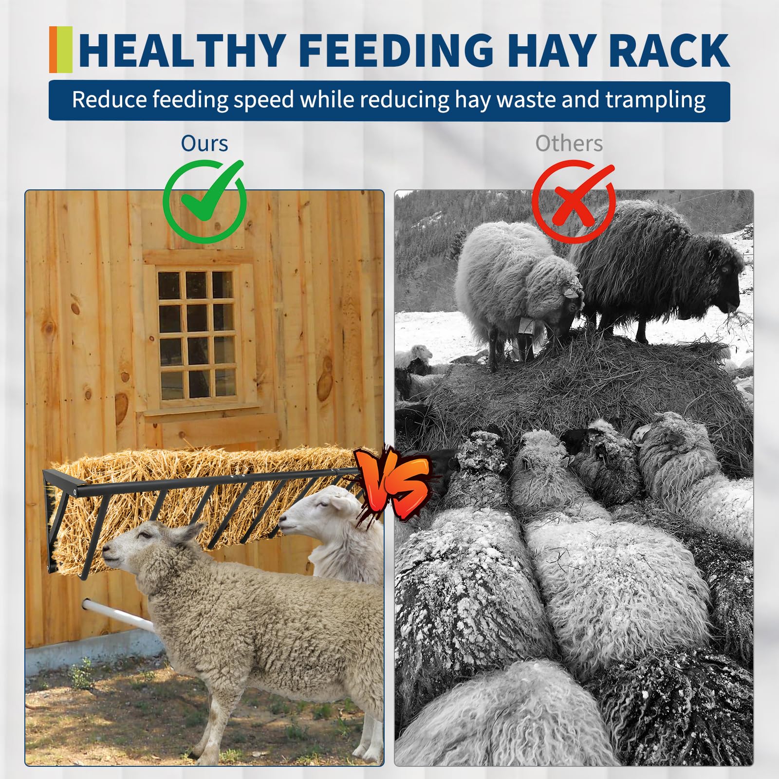 Garvee Wall Mount Hay Rack Livestock Feeder 63" Long 67 Gallon Capacity Heavy Duty Carbon Steel Easy Install Rust-Resistant Indoor Outdoor Use