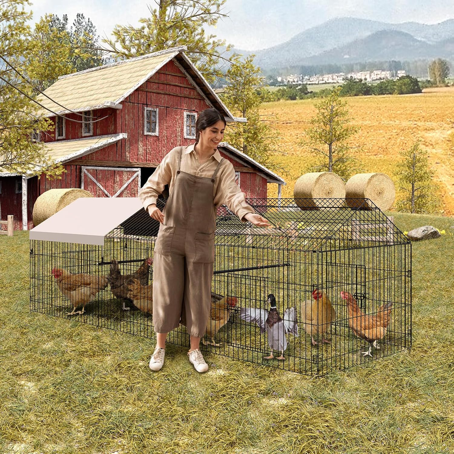 Garvee Chicken Coop 130 in ×40 in Chicken Runs for Yard with Cover Outdoor Metal Chicken Coop for Small Animals Duck Rabbit Hen