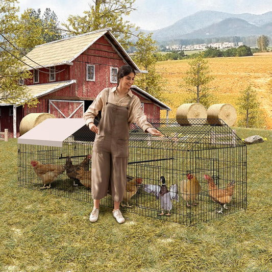 Garvee Chicken Coop 130 in ×40 in Chicken Runs for Yard with Cover Outdoor Metal Chicken Coop for Small Animals Duck Rabbit Hen
