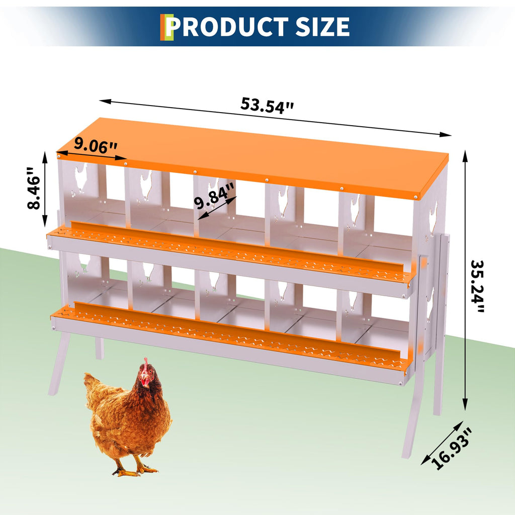 Garvee 10-Hole Bracket Legs Chicken Nesting Box Galvanized Steel Rustproof Automatic Egg Collection Ventilated Easy Install Wall or Freestanding for Chicken Coop Orange