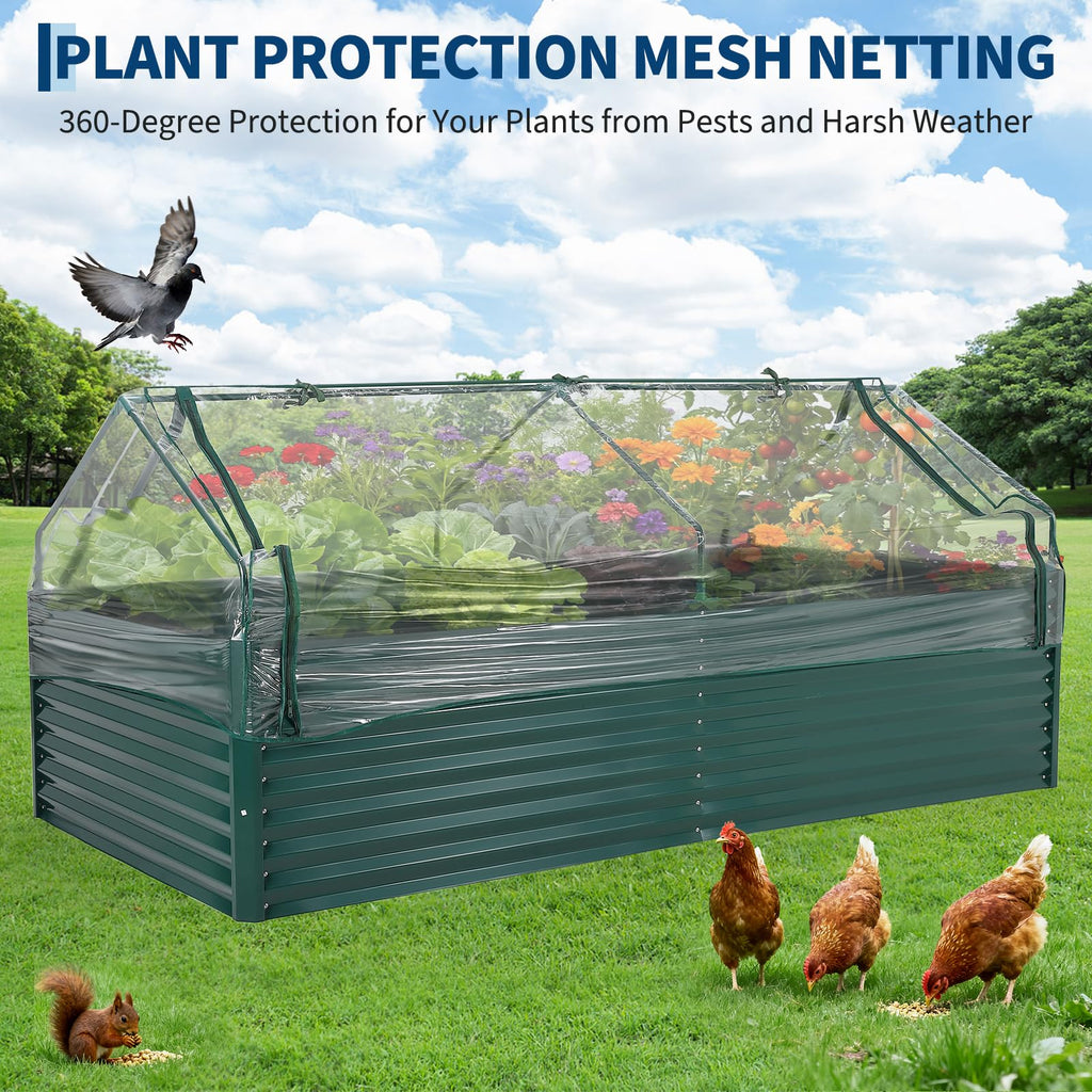 Garvee Galvanized Raised Garden Bed Kit with Cover, Extra Deep Metal Planter, Reinforced Structure, Effortless Assembly, Weather-Resistant Steel, Organic Gardening, Outdoor Use