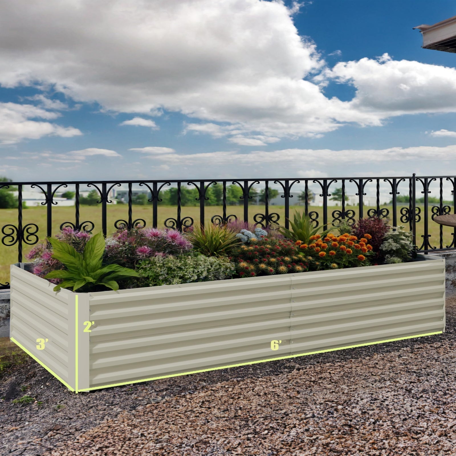Garvee 6' × 3' × 2' Galvanized Raised Garden Bed, 24" Tall 0.5 mm Steel Planter with Open Bottom & X-Brace, Beige