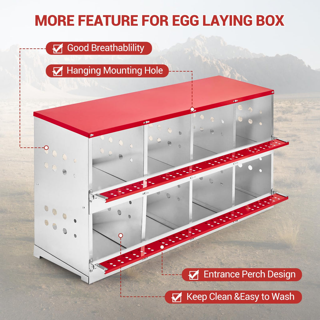 GARVEE Galvanized Steel Nesting Box - 6 Compartments w/Vented Holes, Swing Perch & Removable Dividers for Easy Coop Installation