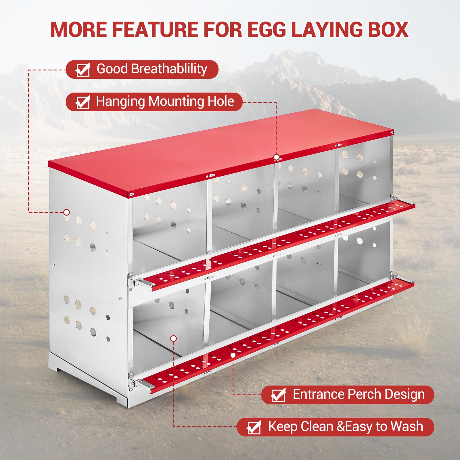 GARVEE Galvanized Steel Nesting Box - 6 Compartments w/Vented Holes, Swing Perch & Removable Dividers for Easy Coop Installation