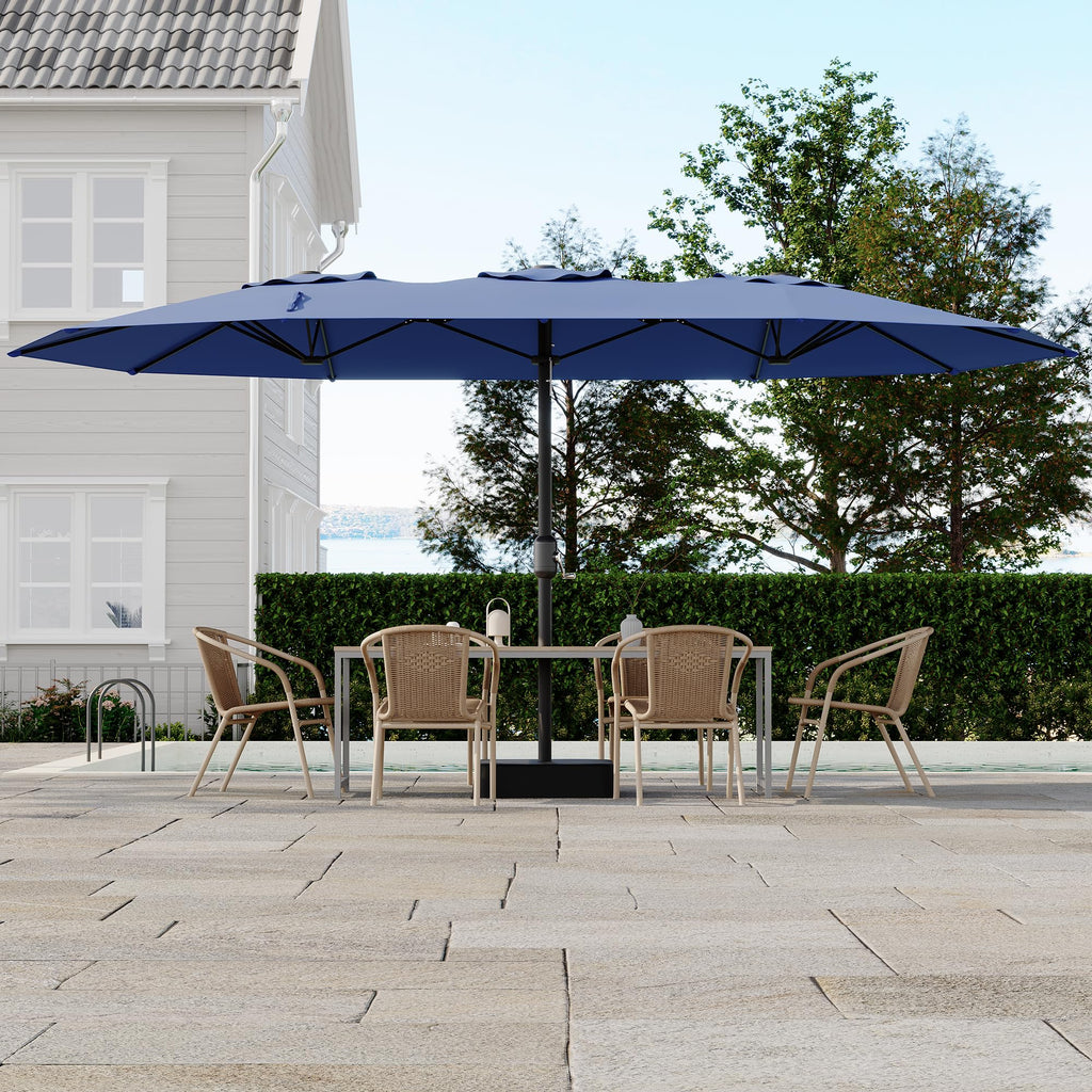Garvee 15ft Double-Sided Rectangular Pool Umbrella with Base – 133 sq.ft Shade, Manual Crank, 180G Polyester, Rust-Resistant Steel for Patio & Poolside