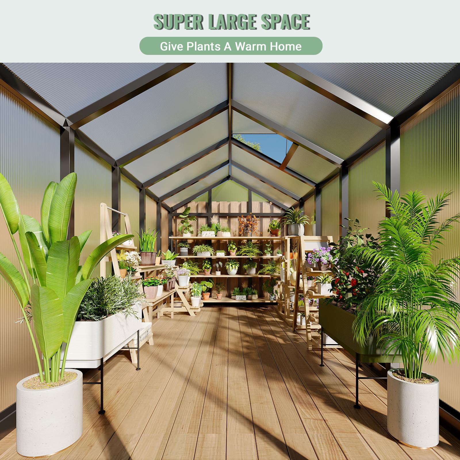 Garvee Outdoor Polycarbonate Greenhouse with Roof Vent & Sliding Lockable Door, Aluminum Frame, Water Gutter Drainage, Black, 6x10FT, Garden Patio Lawn