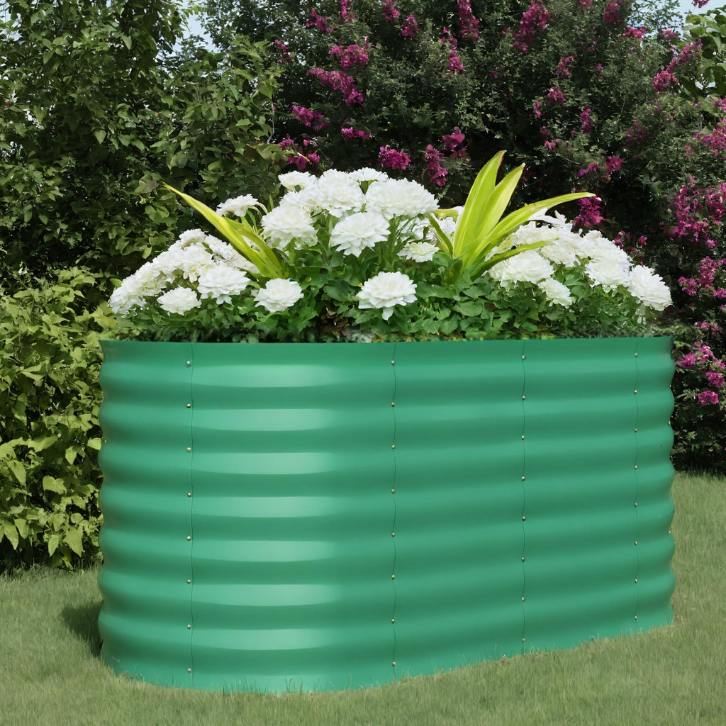 Garvee 4' X 2' X 2' Oval Galvanized Raised Garden Bed, Outdoor Metal Planter Box for Flowers, Vegetables & Herbs, Green