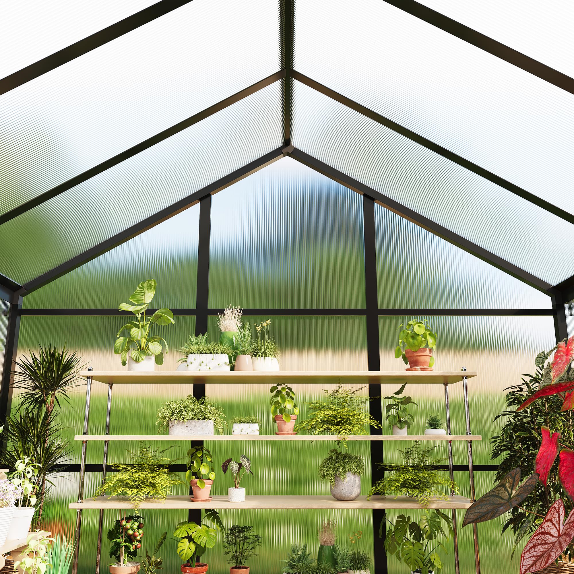 Garvee 6'x6' Outdoor Greenhouse Small Walk-in with Adjustable Ventilation Lockable Door Windproof Aluminum Frame Durable Polycarbonate Panels Backyard Gardening