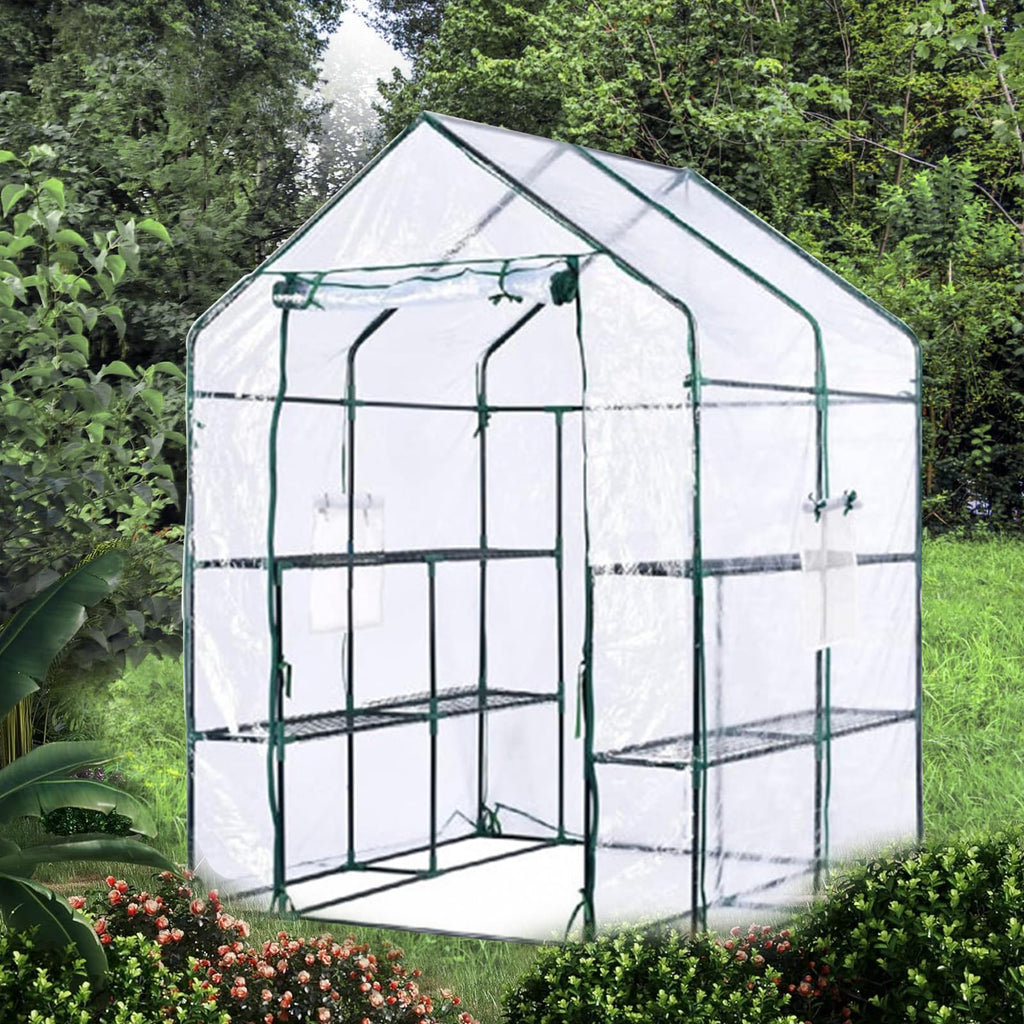 Garvee Walk-in Greenhouse with 6 Shelves, 56.3"x56.3"x76.77" Outdoor Portable Gardening House with Durable PE Cover & Zipper Door, Sturdy Anti-Rust Metal Frame, Ideal for Plants & Seedlings
