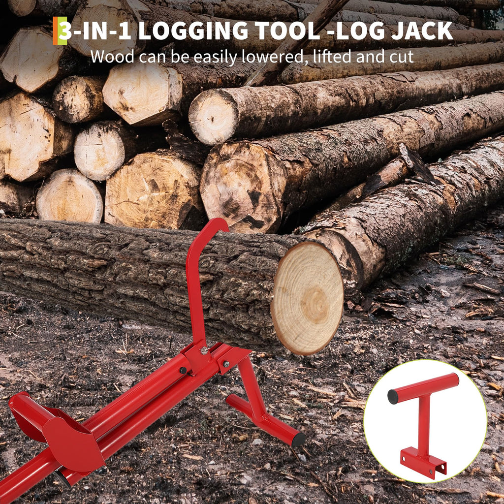 Garvee 3-IN-1 Logging Tool Cant Hook Log Hauler Timberjack Carbon Steel Red Durable Versatile Firewood Harvesting