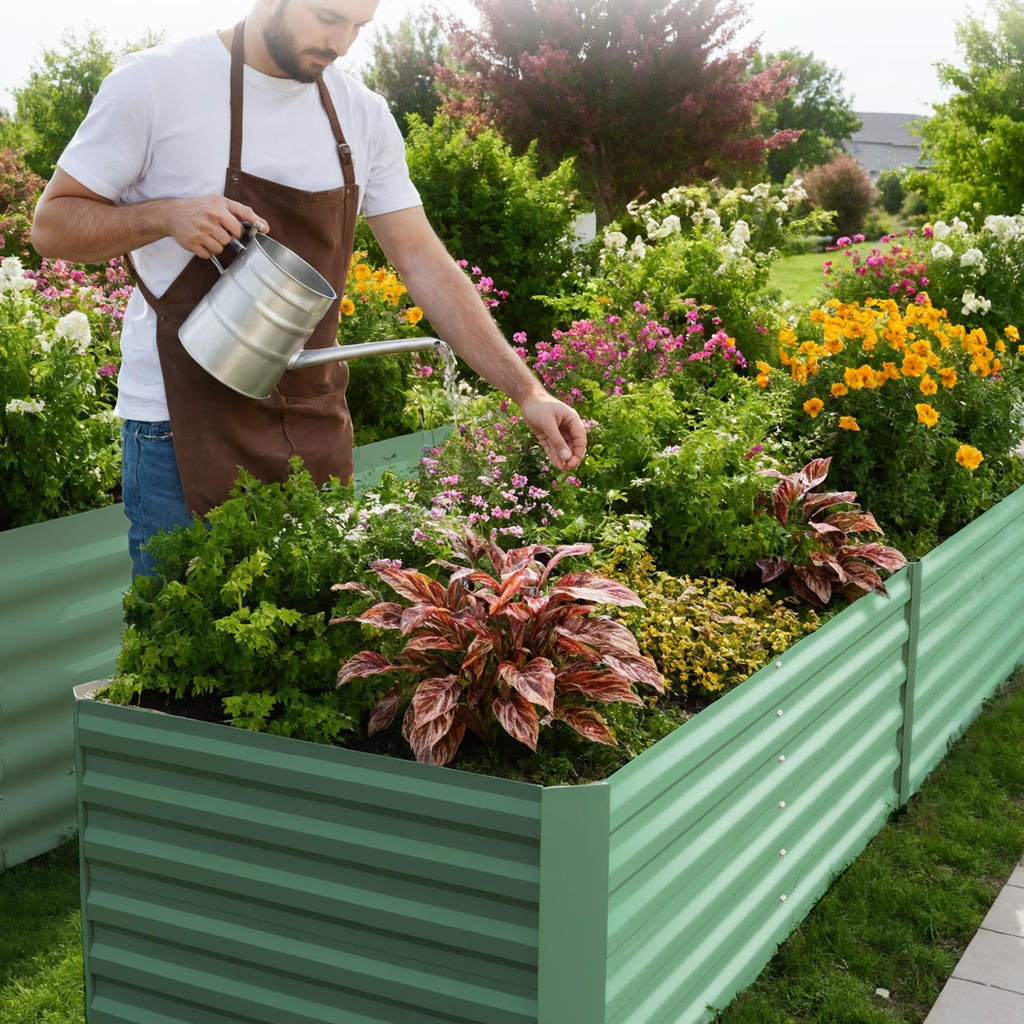 Garvee 8 × 4 × 2 ft Galvanized Raised Garden Bed, 0.5 mm Metal Planter Box with Open Bottom & X-Brace, 32 sq ft Deep Root Garden Bed for Vegetables, Herbs & Flowers, Green