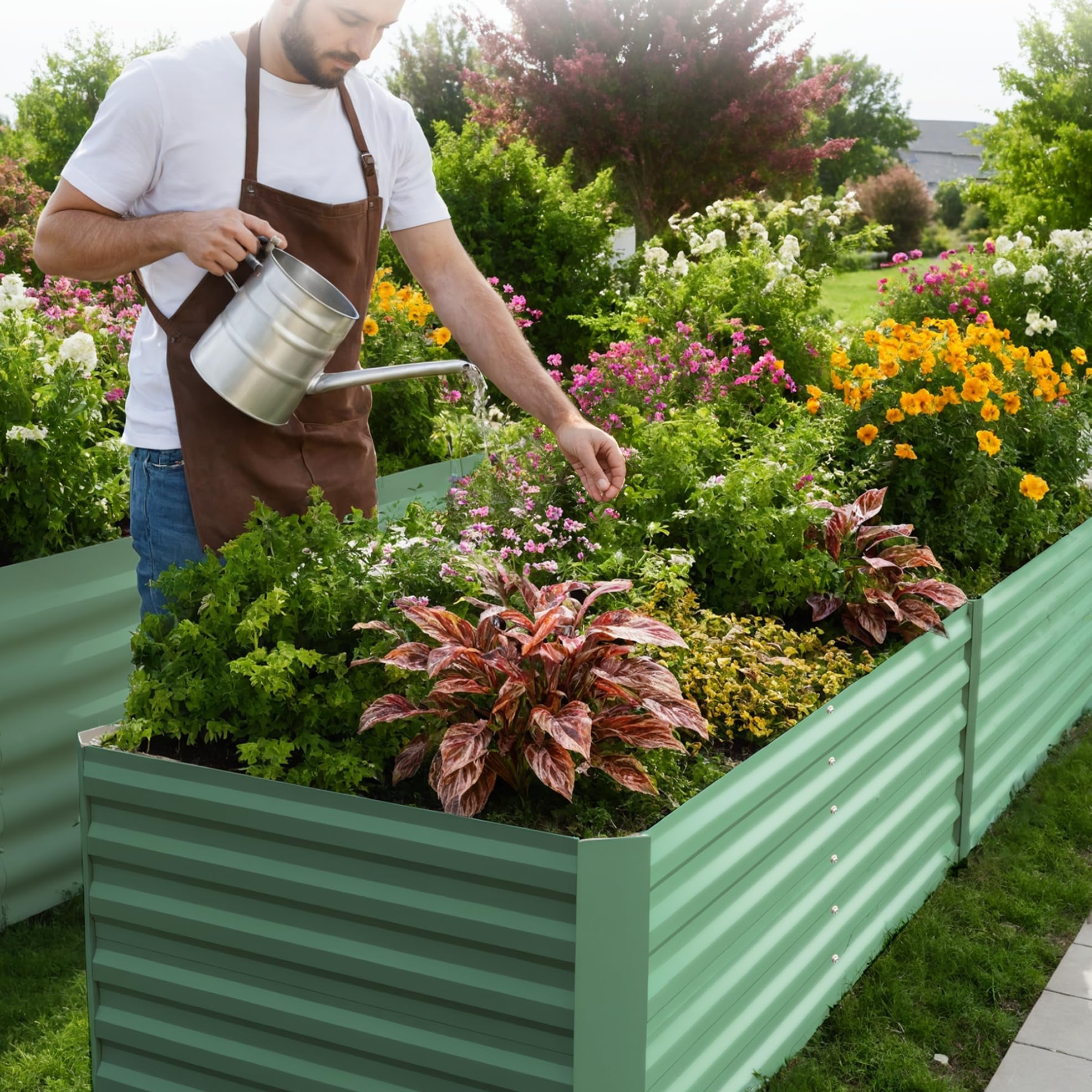 Garvee 8 × 4 × 2 ft Galvanized Raised Garden Bed, 0.5 mm Metal Planter Box with Open Bottom & X-Brace, 32 sq ft Deep Root Garden Bed for Vegetables, Herbs & Flowers, Green