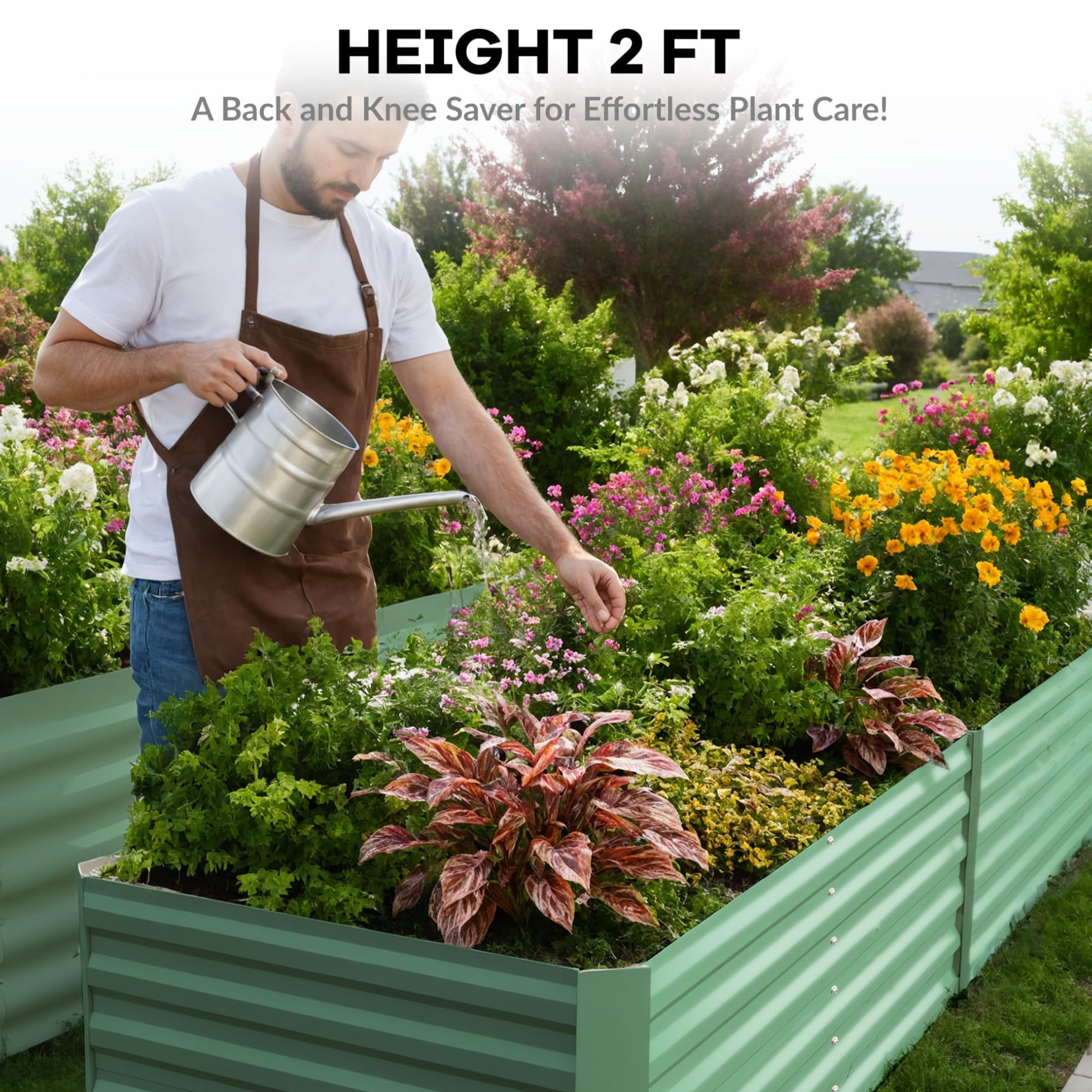 Garvee 2 Pcs 6' X 3' X 2' Steel Garden Bed, Open-Bottom Drainage & 2ft Depth for Root Crops, Heavy-Duty Planter Box for Farm/Backyard,Green