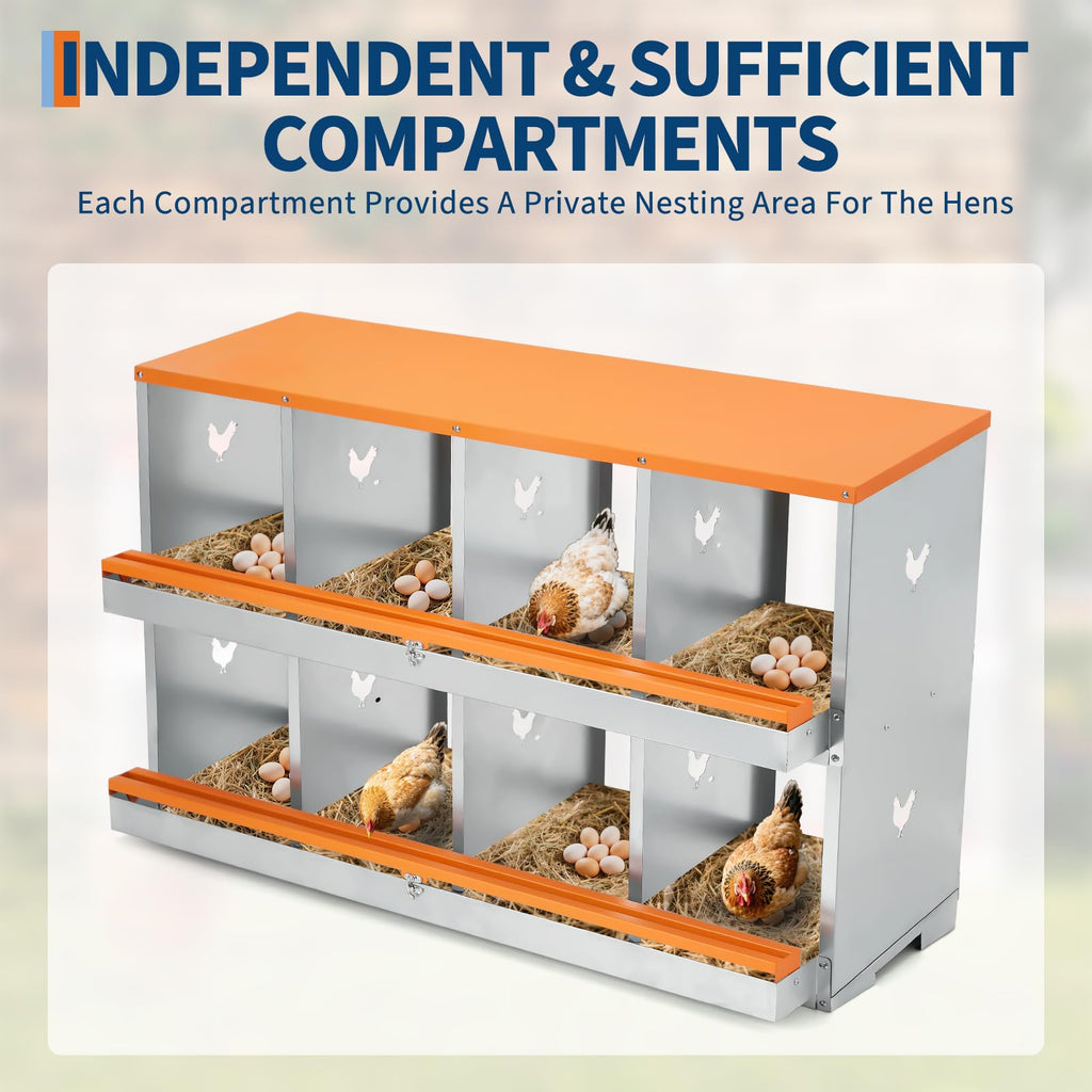 Garvee Chicken Nesting Boxes for Laying Eggs, 8 Compartments, Galvanized Steel, Tilt Design & Ventilation, Easy Assembly, Egg Collection & Protection, Poultry Coop