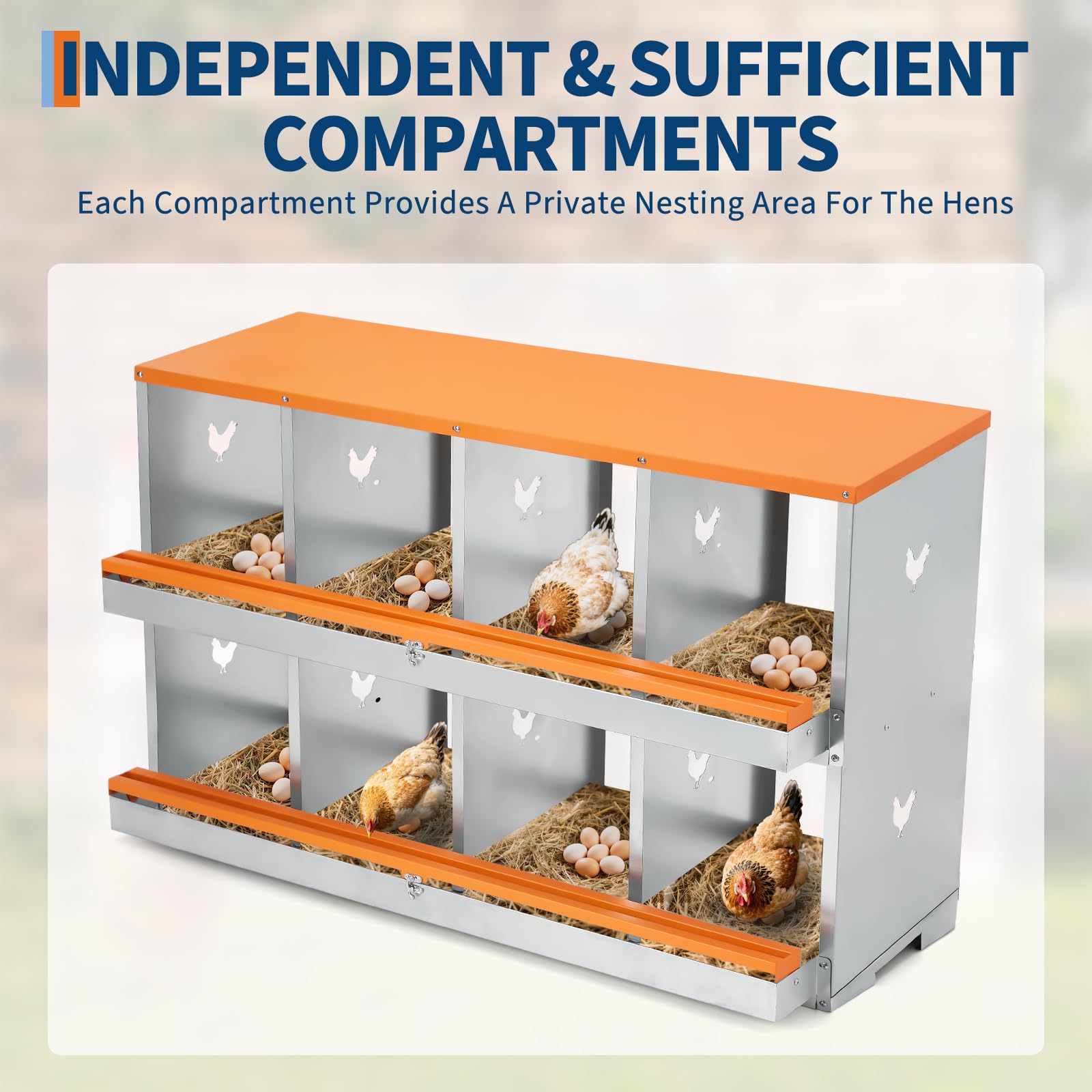 Garvee Chicken Nesting Boxes for Laying Eggs, 8 Compartments, Galvanized Steel, Tilt Design & Ventilation, Easy Assembly, Egg Collection & Protection, Poultry Coop