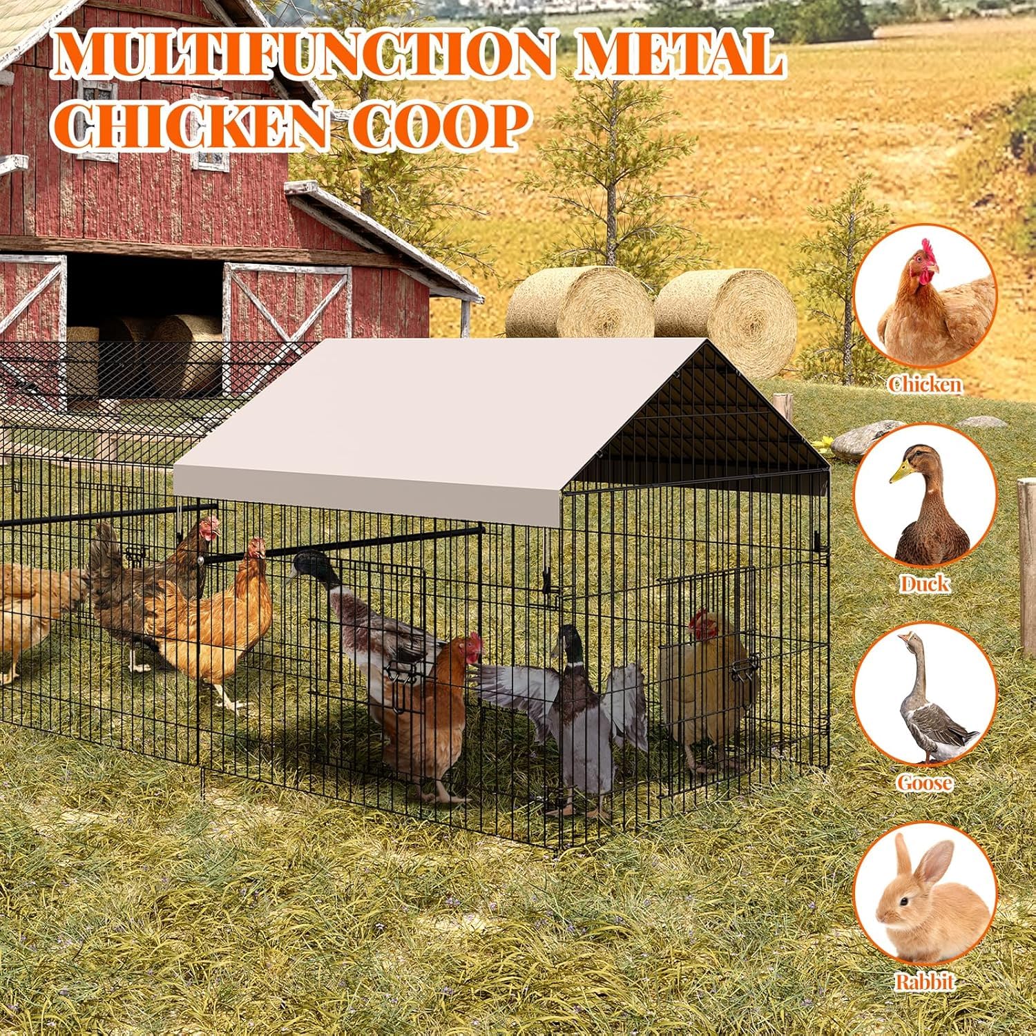 Garvee Chicken Coop 130 in ×40 in Chicken Runs for Yard with Cover Outdoor Metal Chicken Coop for Small Animals Duck Rabbit Hen