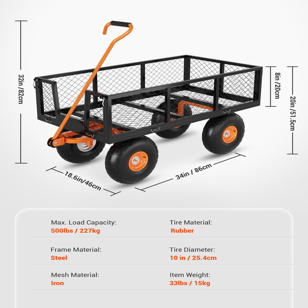 Garvee Steel Garden Cart Mesh Steel Heavy Duty 500lbs Capacity Removable Sides 10-In Tires Yard Lawn Garden