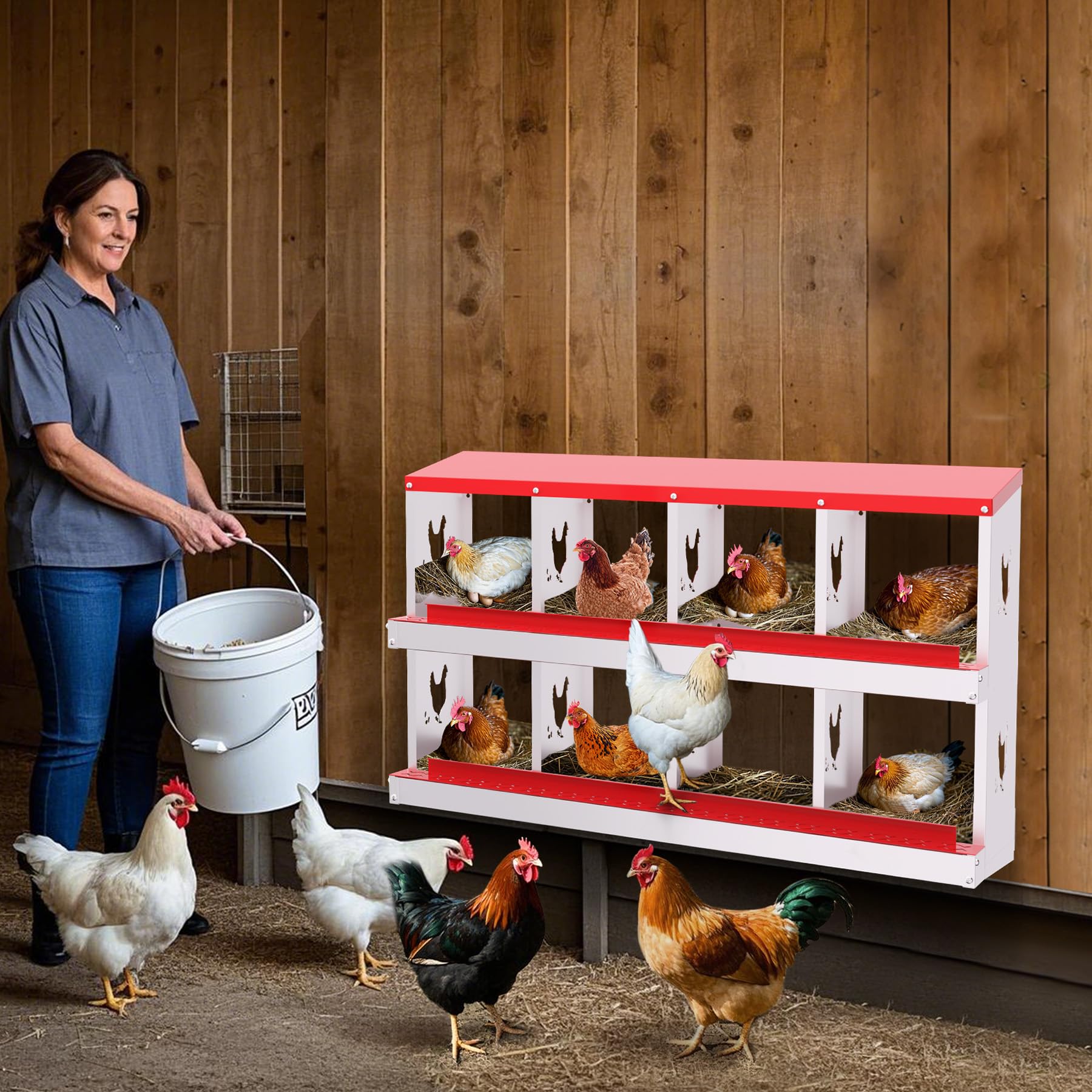 Garvee Chicken Nesting Box 8 Compartment Metal Galvanized Steel Durable Rust-Resistant Easy Egg Collection Ventilated for Coop