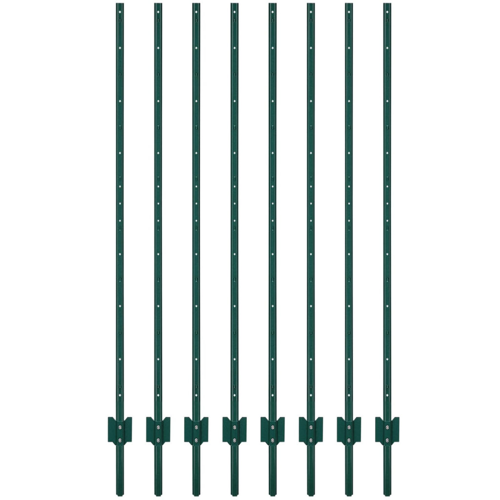 Garvee 7 ft Metal Fence Posts U-Channel Design Heavy Duty Steel Rust-Resistant Green Powder-Coated Adjustable Tabs Garden Yard Farm