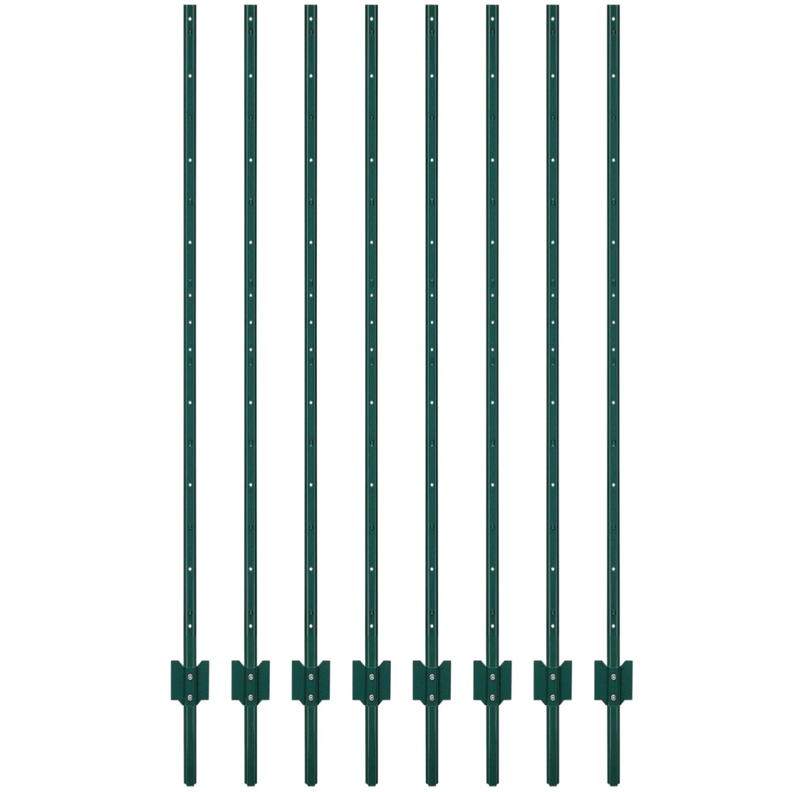 Garvee 7 ft Metal Fence Posts U-Channel Design Heavy Duty Steel Rust-Resistant Green Powder-Coated Adjustable Tabs Garden Yard Farm