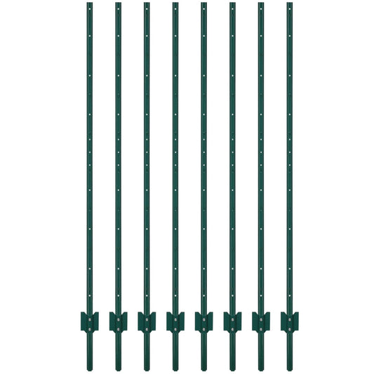 Garvee 7 ft Metal Fence Posts U-Channel Design Heavy Duty Steel Rust-Resistant Green Powder-Coated Adjustable Tabs Garden Yard Farm