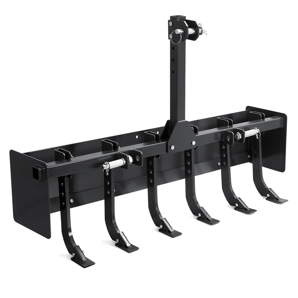 Garvee 55" Box Blade Tractor Scraper, 6 Ripper Shanks, 3 Point Hitch, Carbon Steel, Rust-Proof Coating, CAT-0 & CAT-1 Compatible, Farming & Garden Use