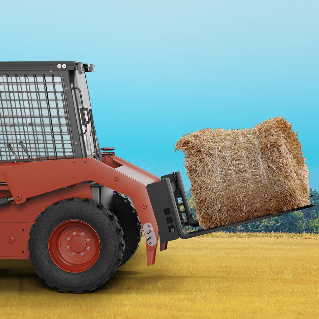 Garvee Skid Steer Pallet Fork Frame Attachment 2500 lbs, 42" Fork Blades and 45" Pallet Fork Frame, with 2 Hay Spear Sleeves, 2" Receiver Hitch, Compatible with Kubota Loaders Tractors