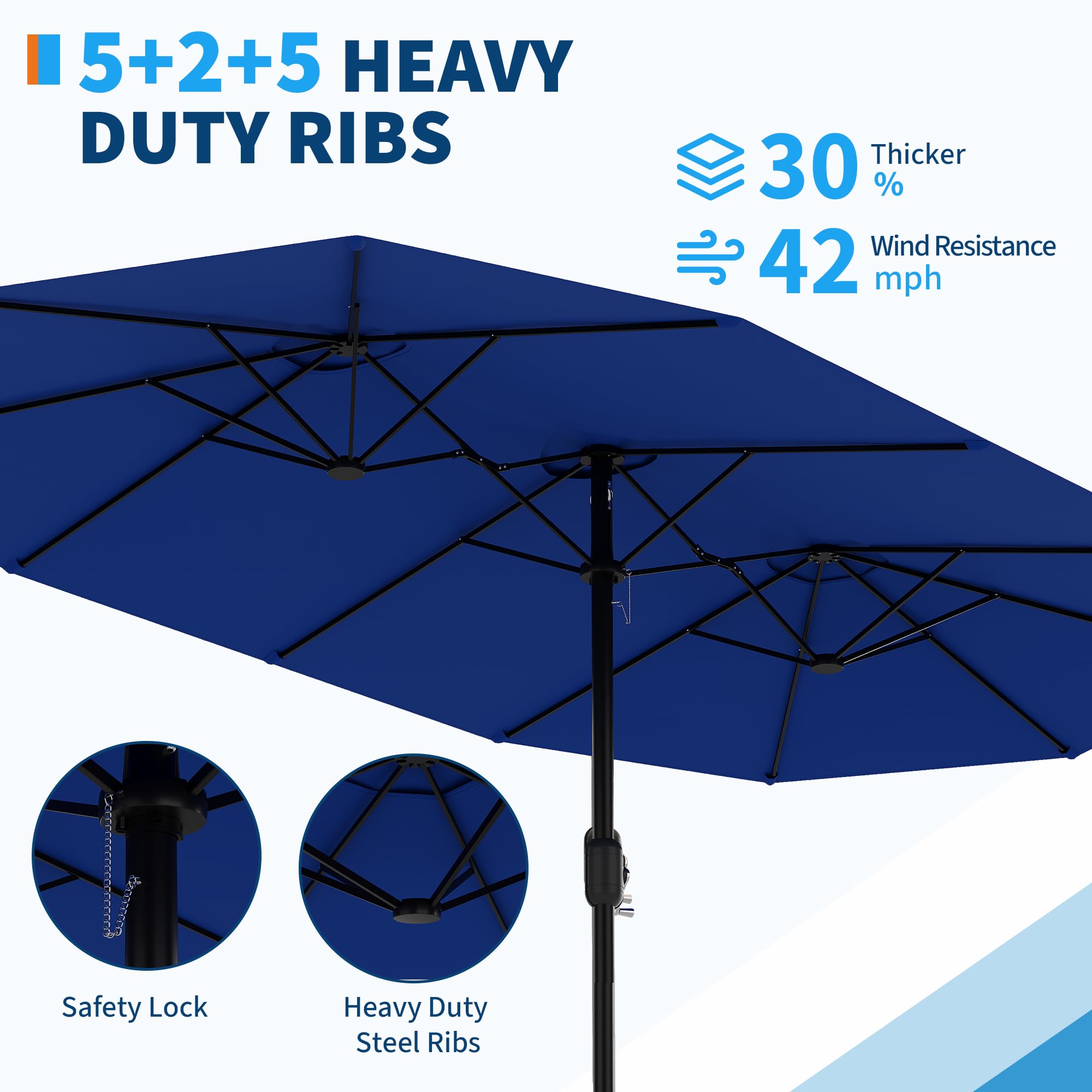 Garvee 15ft Double-Sided Rectangular Pool Umbrella with Base – 133 sq.ft Shade, Manual Crank, 180G Polyester, Rust-Resistant Steel for Patio & Poolside
